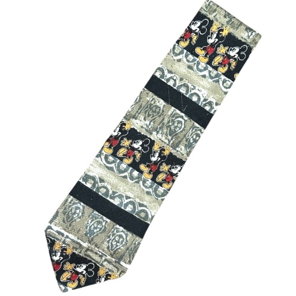 VTG Mickey Unlimited Necktie Men Gold Grey Black Paisley Mickey Mouse Disney OS